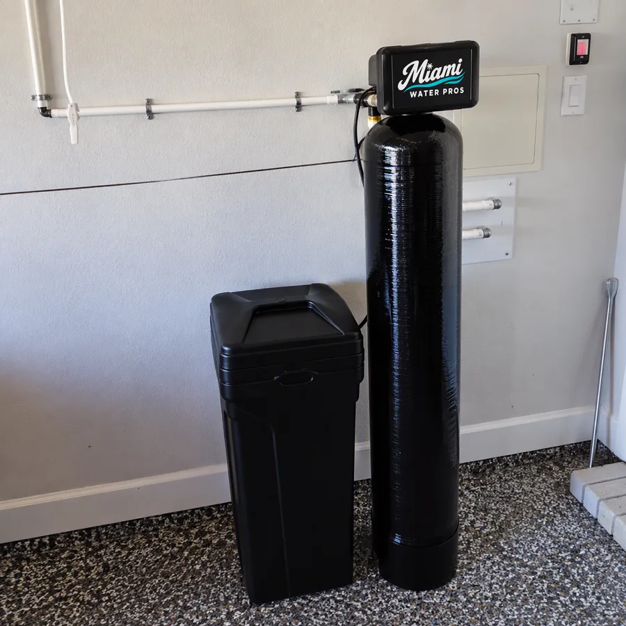 Water softener and filter system with the Miami Water Pros logo